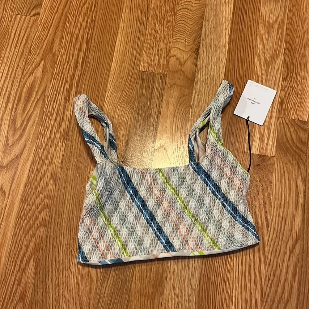 NWT Aila Blue Printed Pixie Bikini Top Provence Plaid Medium